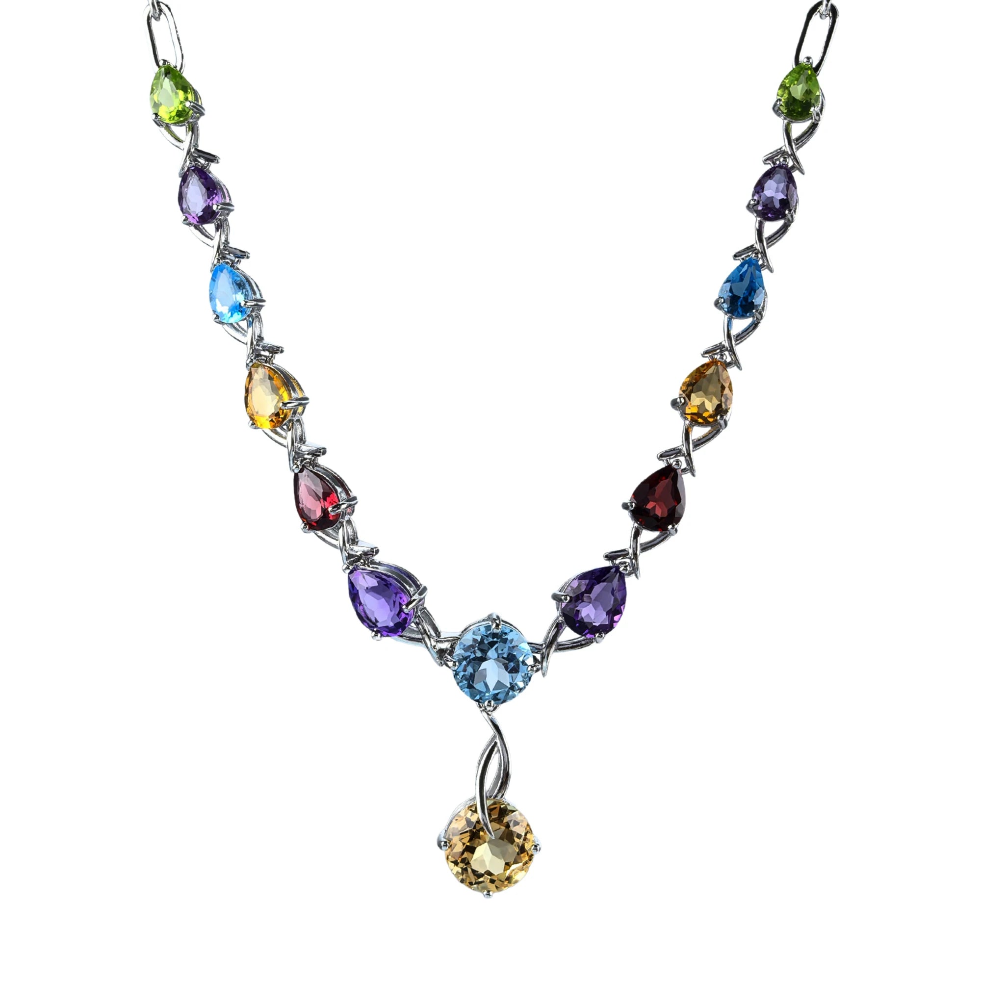 Luxurious Rhodium Plated Silver 925 Jewelry Multiple Natural Gemstone Necklace for Women Fine Jewelry Necklaces