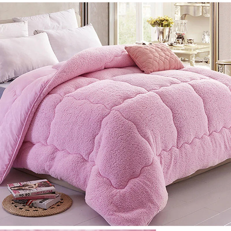 Double-Sided Heavy Sherpa Comforter Home Winter Warm Soft Fleece Queen Size Bed Quilt