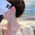 Luxury Shining Zircon Rhinestone Long Tassel Ear Clip Ear Cuff Exquisite Vintage Clip Earrings Party Jewelry