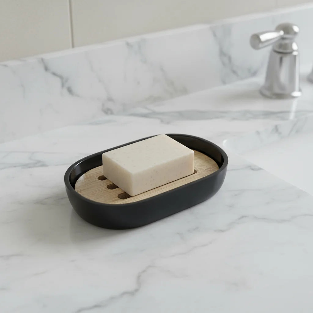Natural Eco Friendly Bamboo Wooden Bar Soap Holder Dish Box Tray for Bathroom Shower with Double Draining Tray