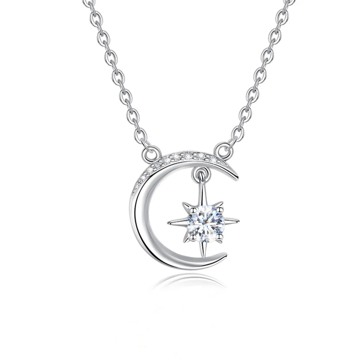 Mini Abstract Star Moon Pendant Fine Jewelry Girl Birthday Gift Silver S925 0.5 Carat Moissanite Necklace Women 2023