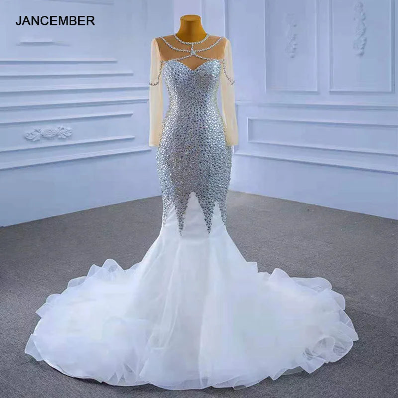 Jancember RSM67328 New Design 2021 Women Luxury Trumpet Wedding Dress