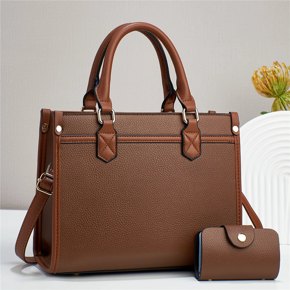 New Large Capacity Contrasting Color Simple Cross-border Foreign Trade Western-style Quality Portable Shoulder Bag Two-piece Set