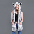 Novelty Animal Leopard Panda Fox Wolf Faux Fur Critter Scarf With Hat Snood Pockets
