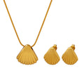 Romantic Shell Striped Pendant Necklace Earrings Fashionable Stainless Steel Jewelry Sets
