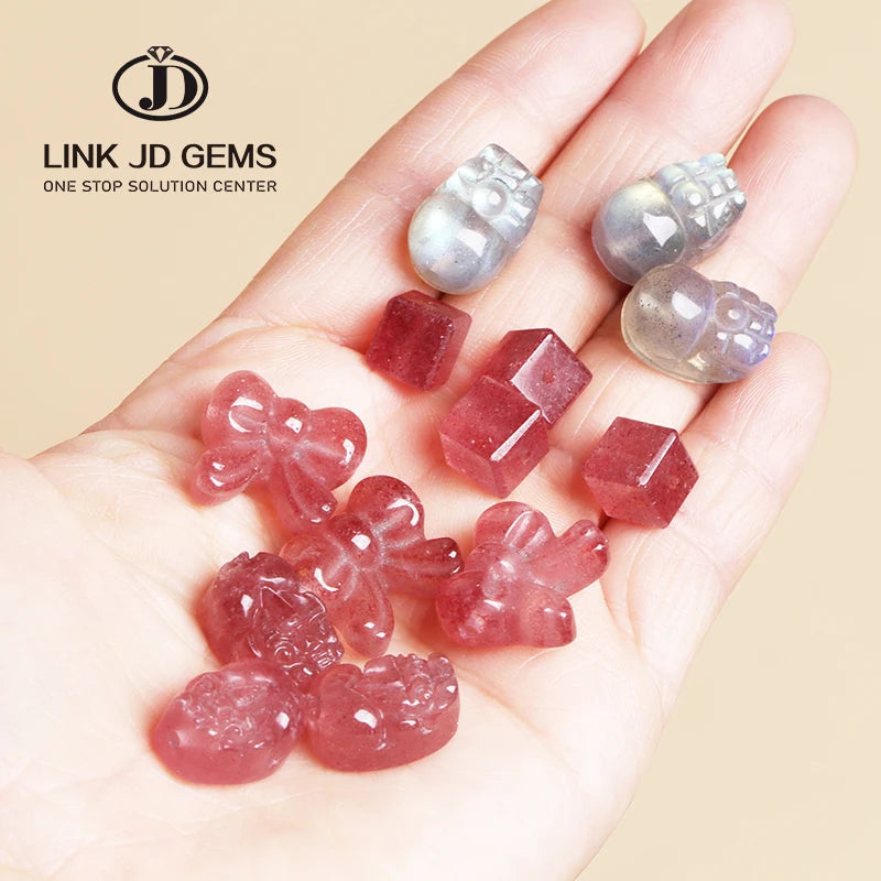 JD Wholesale Natural Stone Strawberry Quartz Moonstone PiXiu Bowknot Charms Pendants for Handmade Jewelry Making Accessories