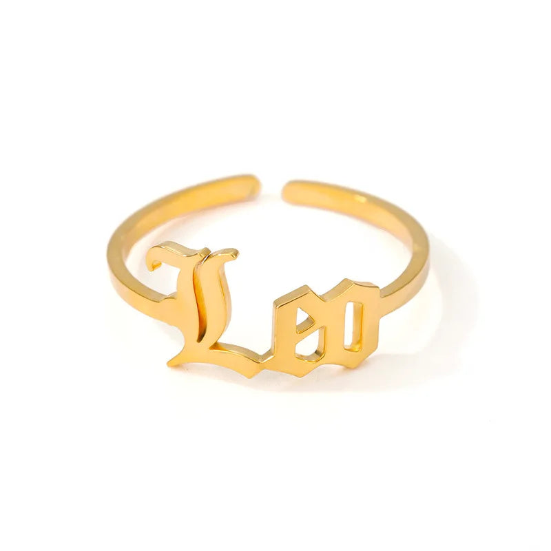 Newest Best Selling Women Stainless Steel Zodiac Ring Gold Plate 12 Month Zodiac Sign Ring for Gift