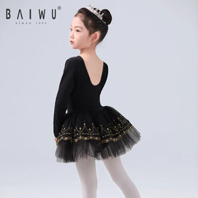 123244002 Baiwu Kids Ballet Leotard Tutu Skirt Long Sleeve Stage Dance Wear Costumes Clothes for Girls