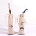 Wholesale Velvet Portable Reusable Straw Pouch Cotton Linen Cutlery Bag Long Drawstring Jute Sack Spoon Chopsticks Metal Straws