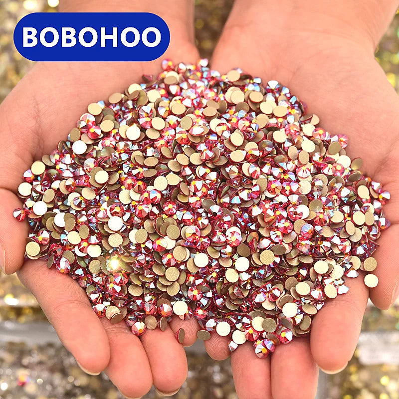 BOBOHOO Luxurious 8+8 AB Plating Colors Xirius Strass Loose Non Hot Fix Rhinestones Glass Beads for Handbags and Garments
