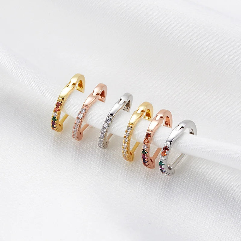 Fine Silver Jewelry Genuine 925 Sterling Silver Round Circle 14k 18k Gold Plated Rainbow Zircon Hoop Earrings for Women