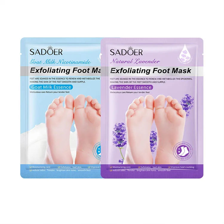 SADOER Wholesale Organic Moisturizing Lock Water Tender Soft Feet Care Goat Milk Lavender Exfoliating Whitening Foot Mask