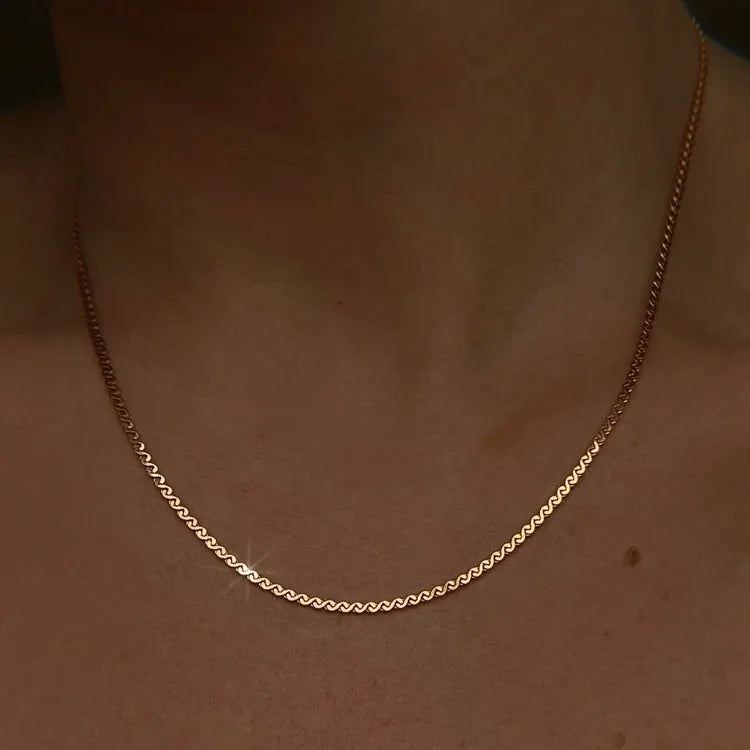 2MM 18K Gold Plated S Shape Twisted Chain Clavicle Chain Necklace No Fade Stainless Steel Jewelry for Women