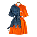 Wholesale Patchwork Denim Midi Dress for Women 2024 Summer Elegant Midi Dress Denim Shirt Dress