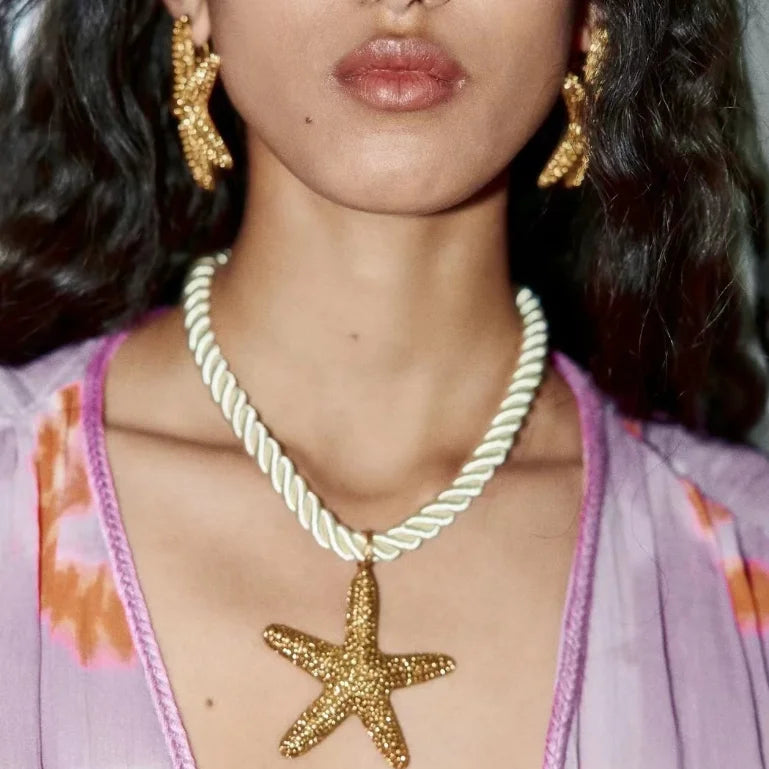 2023 ZA New Golden Starfish Ocean Pendant Necklace for Woman Beach Holiday Jewelry Accessories