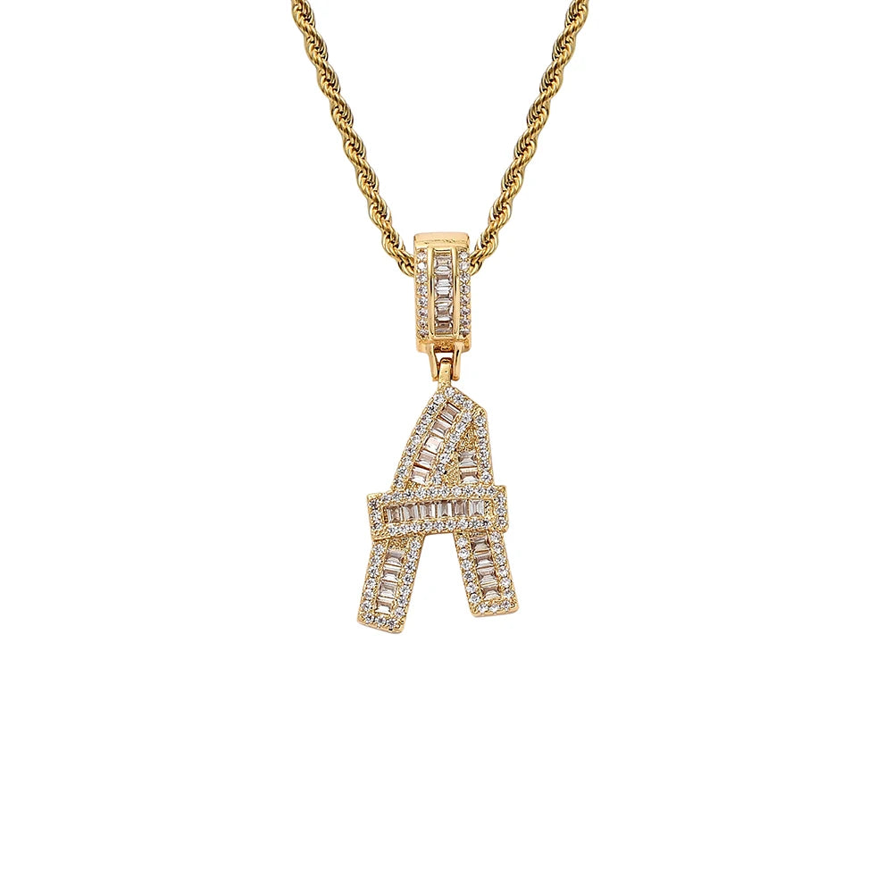 CN308 Wholesale A-Z 26 Letters Iced Out AAA Zircon Bling Bling Brass Setting CZ Pendant Necklace Jewelry