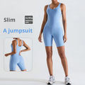 Stylish Solid Breathable Four-Way Stretch Spandex/Nylon Fitness Jumpsuit Women Yoga Bodysuit Shorts High Elastic Waist Quick Dry