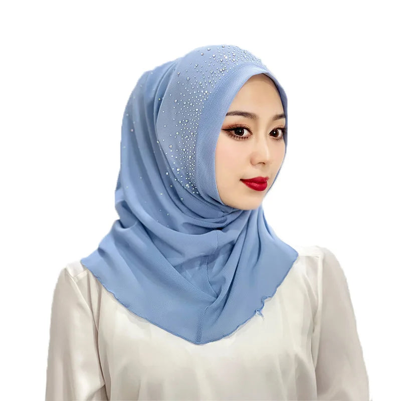 Printed Diamonds Ribbed Magnetic Jersey Crepe Chiffon Kids Instant Shawl Arab Muslim Hijab Children Girls