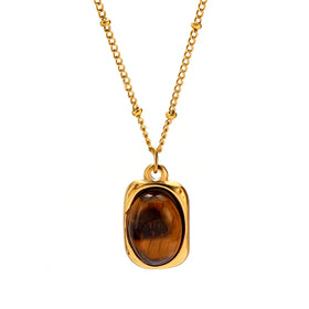 Vintage Retro Agate Stone Pendant on Stainless Steel Gold Plated 18K Necklace Non-Fading Women's Fashion Pendants & Charms