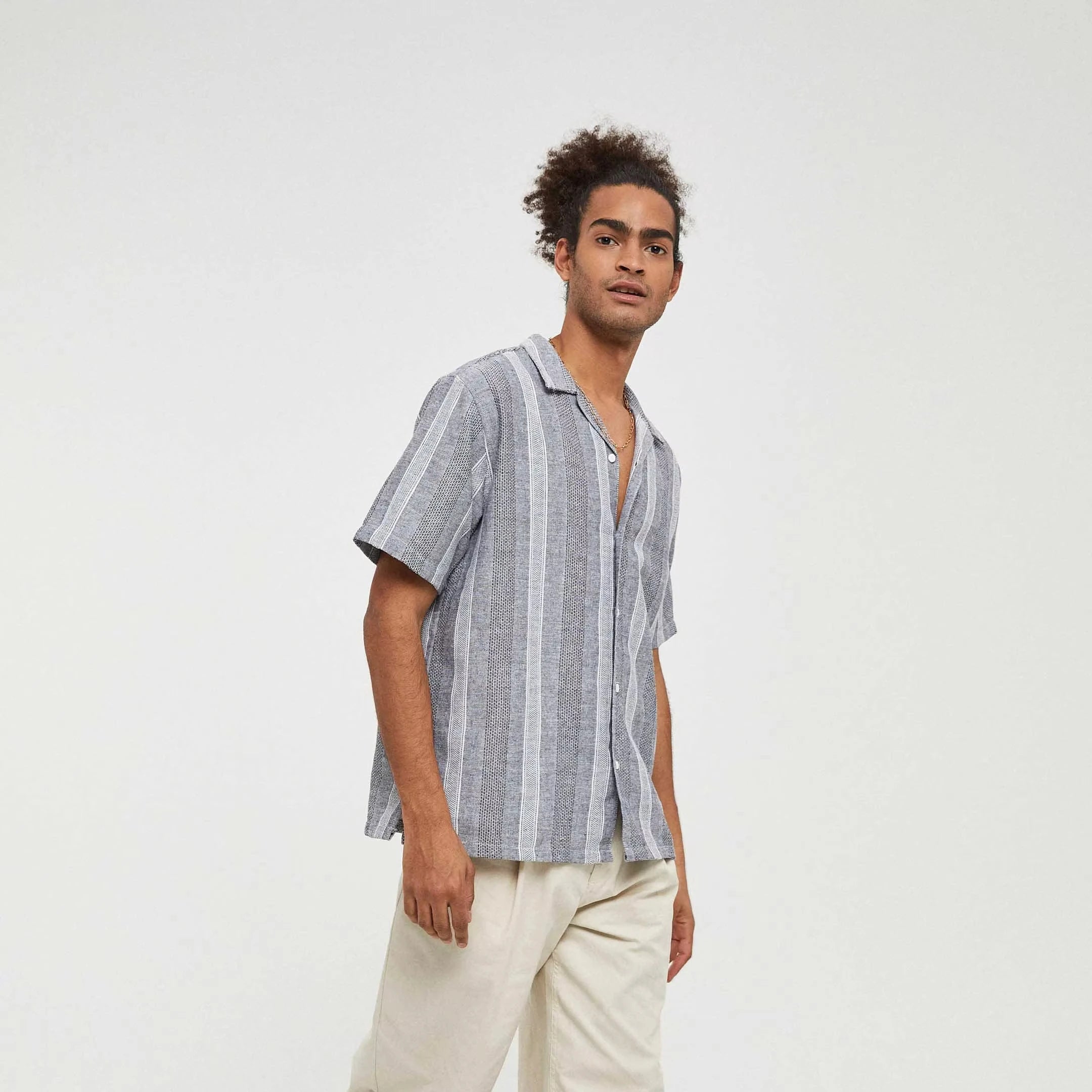 Imperio Shop Empire Men's Blue Cotton Casual Structured Striped Summer Breathable Short Sleeve Shirt Regular Fit Made China Size