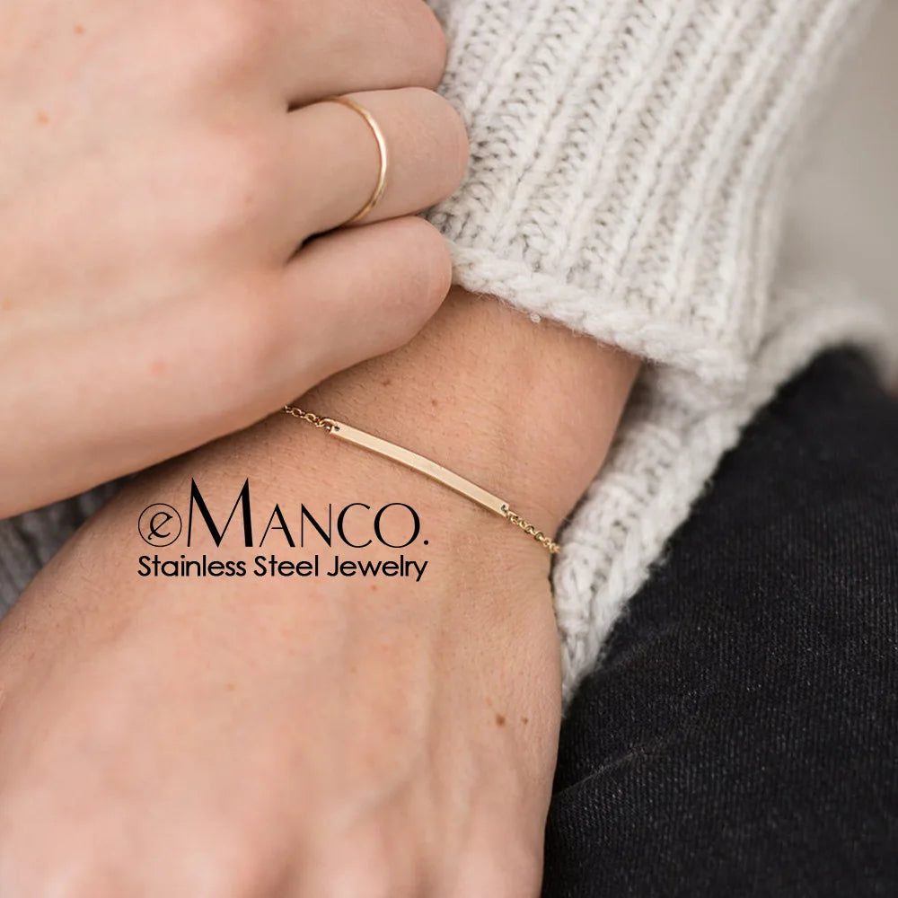 EManco Trendy Engraved DIY Custom Name Stainless Steel Bracelet with Silver/Gold Plating for Women-Party Occasion