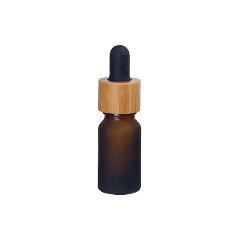 10ml Frosted Amber Glass Essential Oil Bottle with 18mm Bamboo Dropper Skin Care Serum Screen Printed