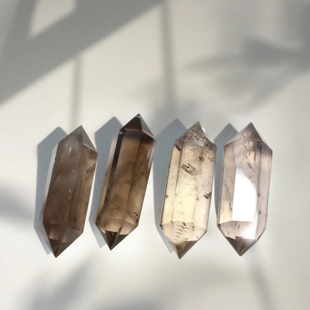 10*3cm Natural Smoky Quartz Double Terminated Crystal Point Healing Crystal Polished Stone Wand