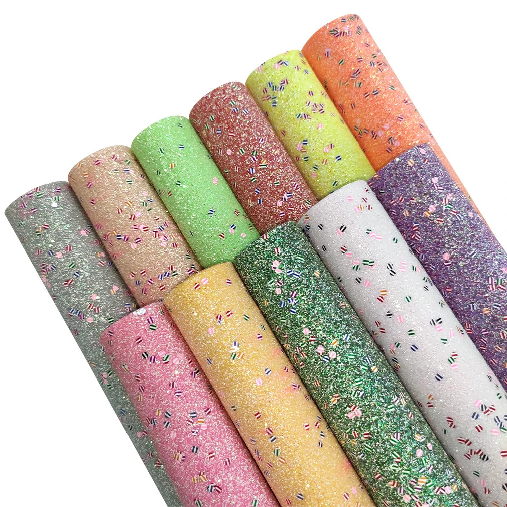11 Pcs 8x12 InchGlitter Faux Leather Sheets Striped Sequins Synthetic Elastic Crafts Fabric for Sewing DIY Projects