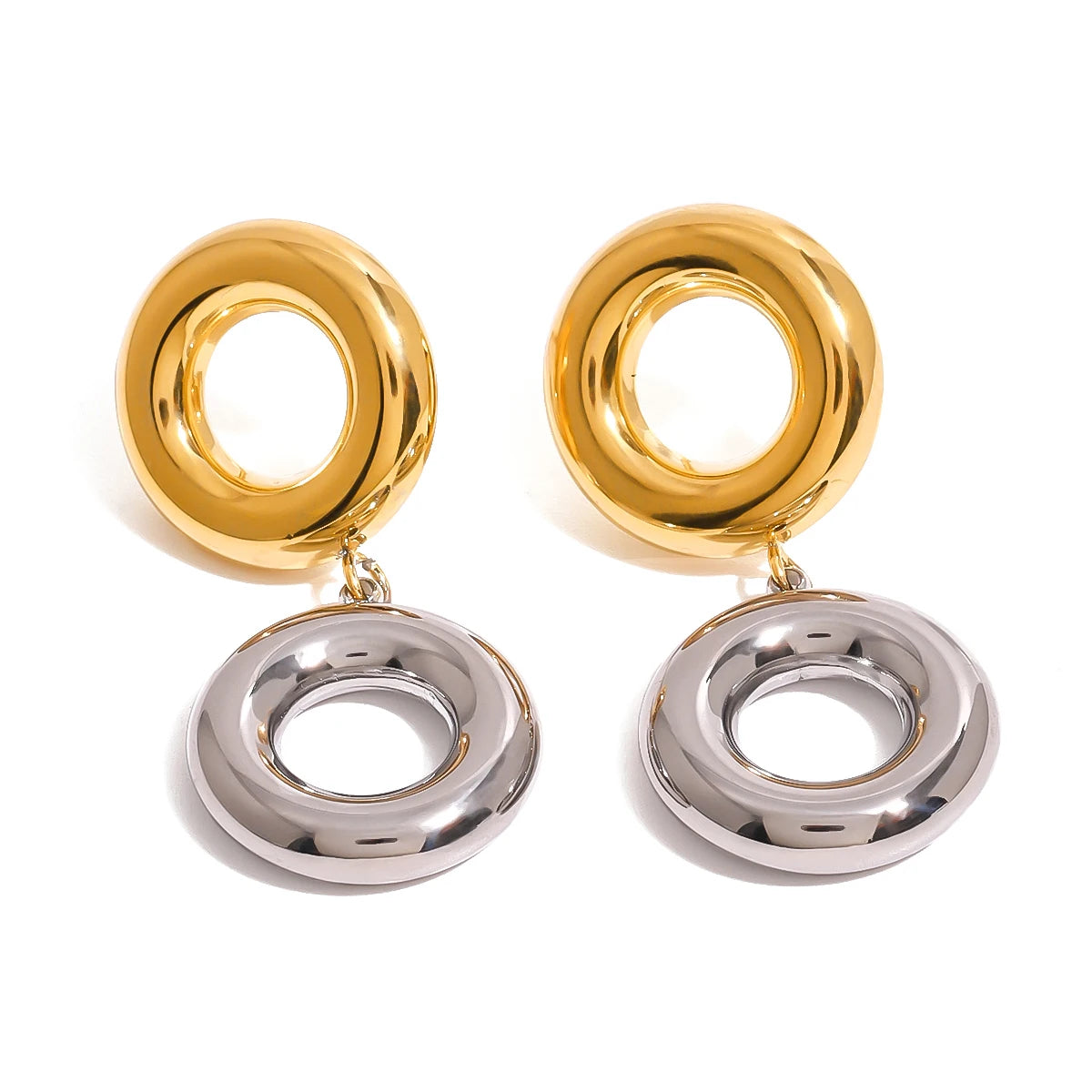 Double Hoops Pendant Earring Geometric 18K PVD Gold Plated Stainless Steel Metal Style Drop Earring for Women