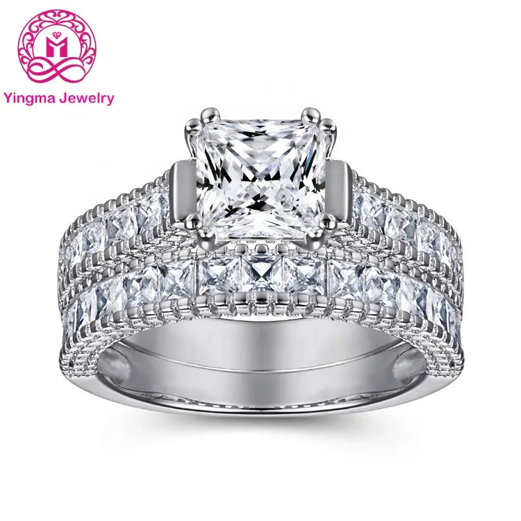 Fashion Jewelry Synthetic Diamond Princess Cut Zircon Ring 6x6 mm CZ Sterling Silver Ring