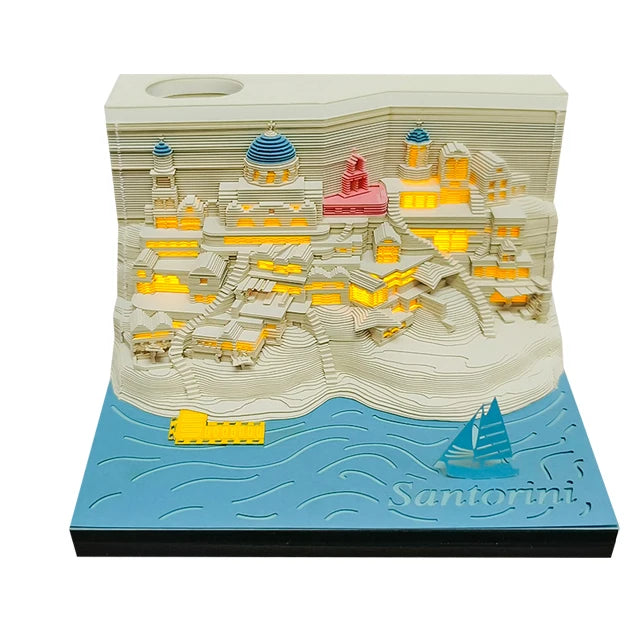 Wholesale Greece Architecture Romantic Love Sea Santorini Model Custom Notepads 150 Sheets 3d Paper Crafts Notes Blocks Gifts MegaBDM
