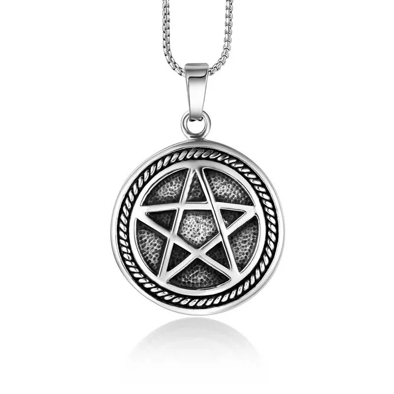 Unisex Pentacle Star Pendant Necklace Classical Stainless Steel with Chain Fine Pendants & Charms for Christmas Gift