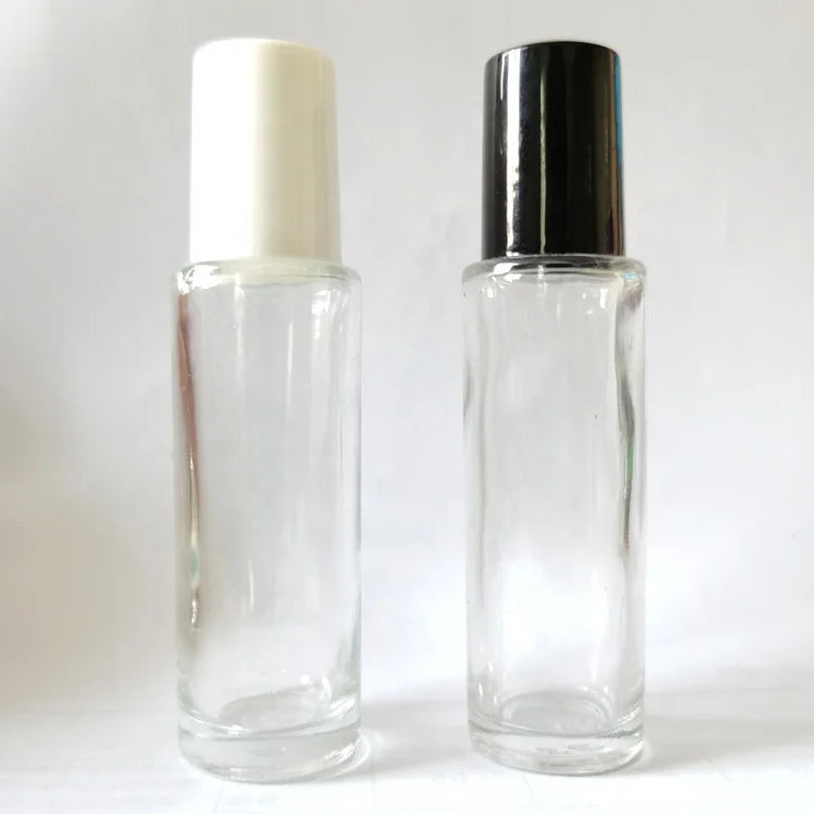 Travel Metal Roller Ball Amber 1ml 2ml 3ml 5ml 5 ml 10ml Thick Vial Perfume Roll on Glass clear Bottle With White Cap