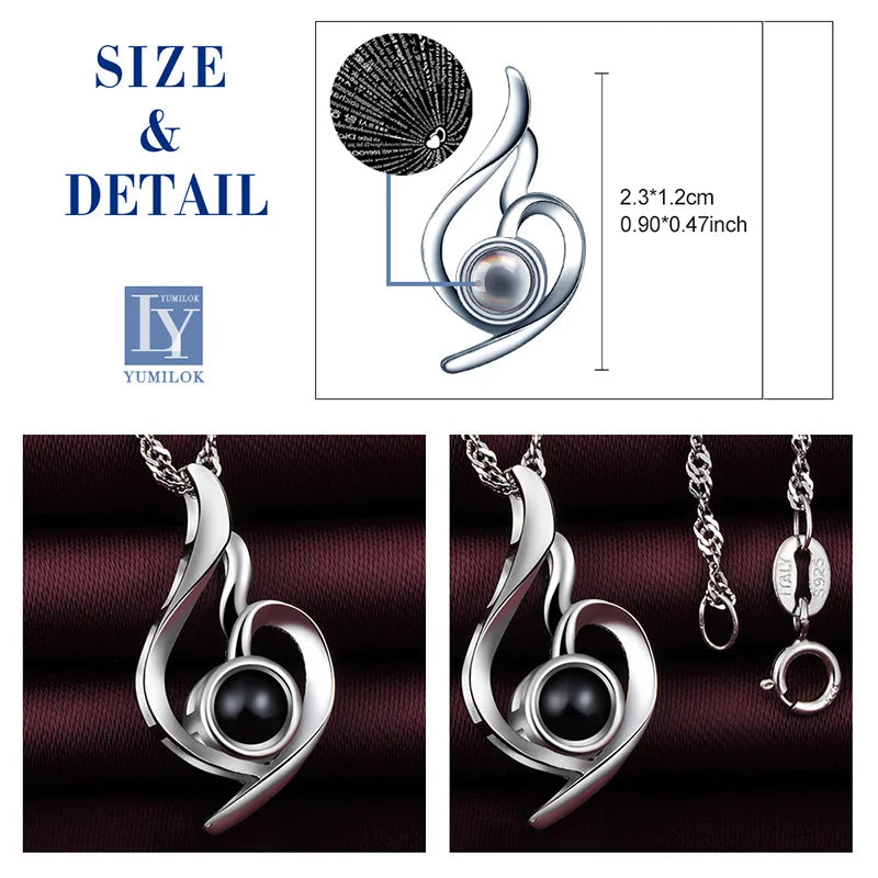 Hot Sale 925 Sterling Silver 'I Love You' Nano Projection Pendant Necklace Stylish Trendy Design for Weddings Valentine's Day