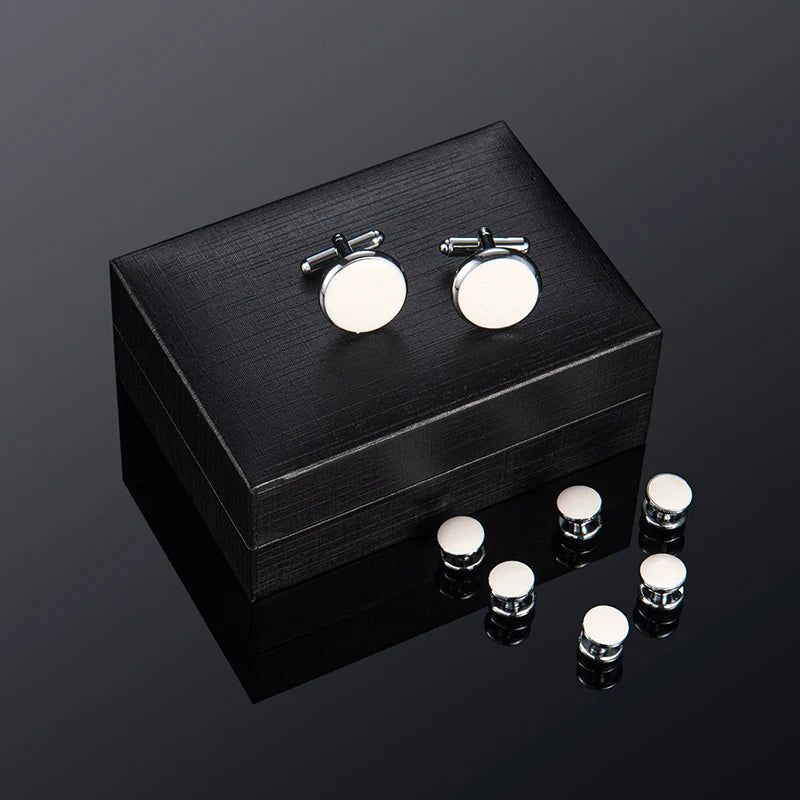 Daili Unisex Brass Bezel Setting Cufflinks Studs Set 8pcs Boxed Perfect Gift Men Engagement Business Wedding Anniversary Party