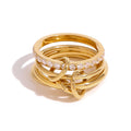 N&S Modern 18K Gold Plated Four-Ring Set Stainless Steel with Rhinestone White Zircon for Engagement Gift Size 8