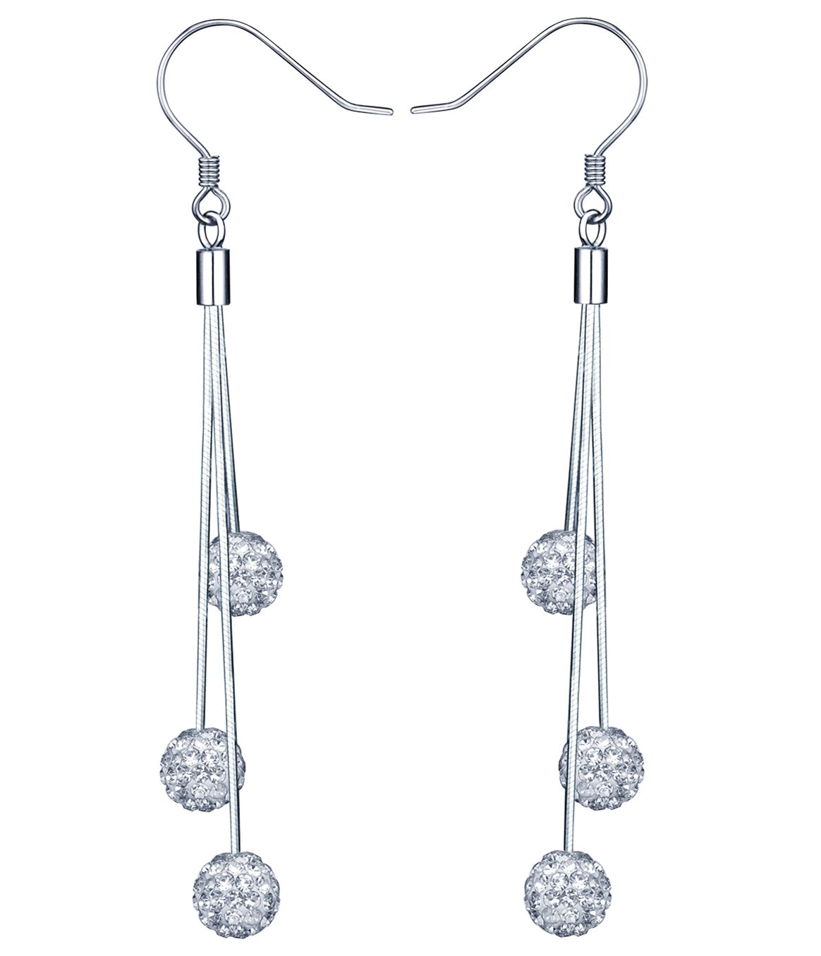 Three Round Ball Inlaid Triple Layer Chain Ear Hanging S925 Sterling Silver Women's Ear Studs Earrings