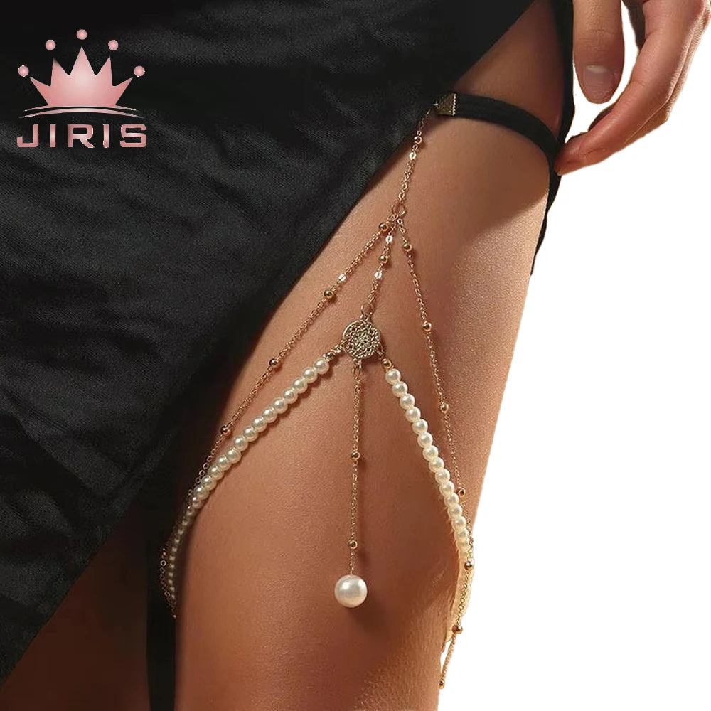 JIRIS New Designer Design Exaggerated Simple Multi-layered Chain Elegant Leg Pearl Chain Filigree Anklets Wedding Party