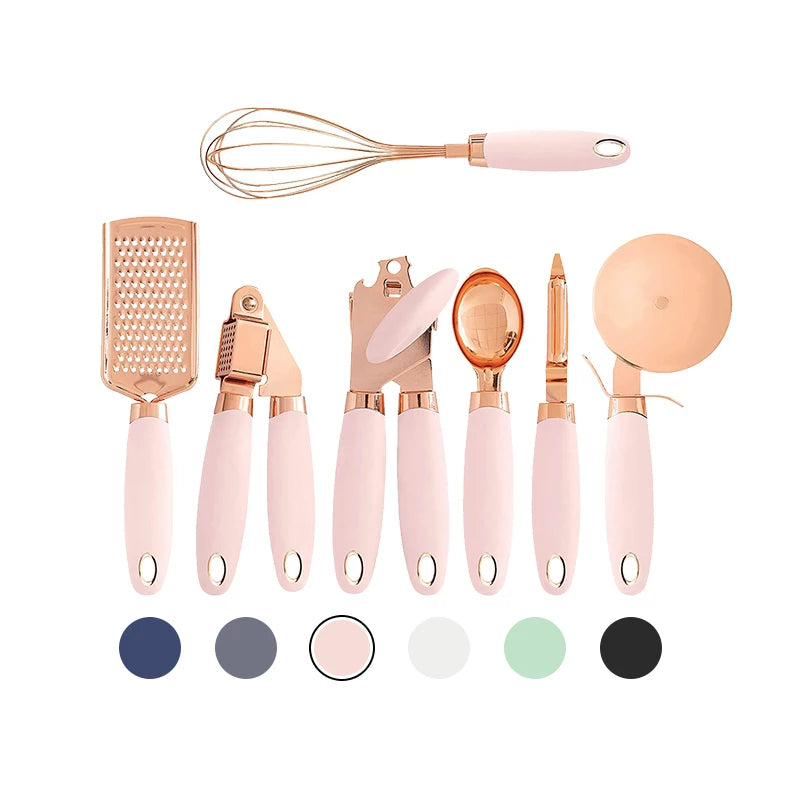 9 Pcs Kitchen Tools Stainless Steel Grinder Flour Sifter Melon Grater Egg Beater Can Lifter Kitchen Gadget Set