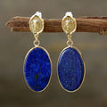 Vintage Art Deco Retro Lapis Luzuli Stones Stud Earrings Gold Plated Exaggerated Design for Party Raw Gemstone Jewelry Accessory