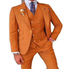 Orange Groom Tuxedos Man Blazer Groomsmen Men Suits Costume Homme Wedding Prom Best Man Jacket Pants Vest
