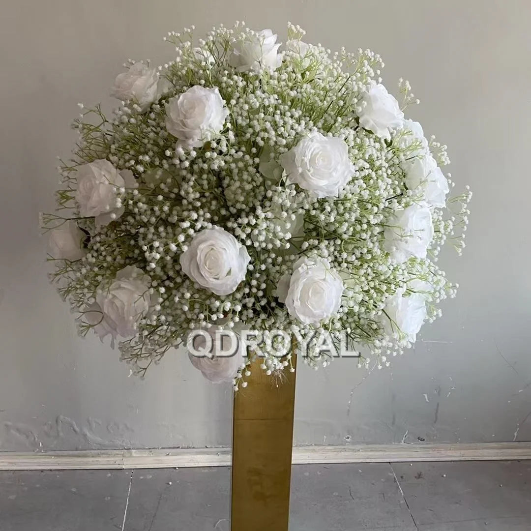 Wholesale Large Artificial Silk Red White Rose Floral Table Centerpieces Wedding and Christmas Party Decoration with Event Ball