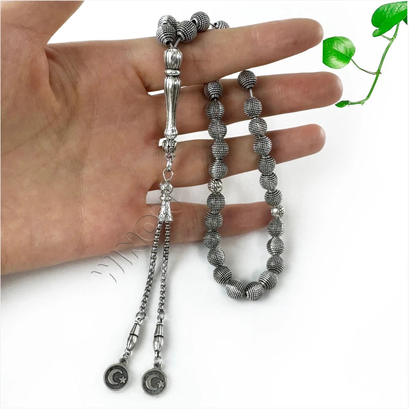Professional Middle Eastern Silver Plated Alloy Tasbih 8R 33 Tesbih Islamic Prayer Beads Muslim Rosary Arabic Baclite Rosary