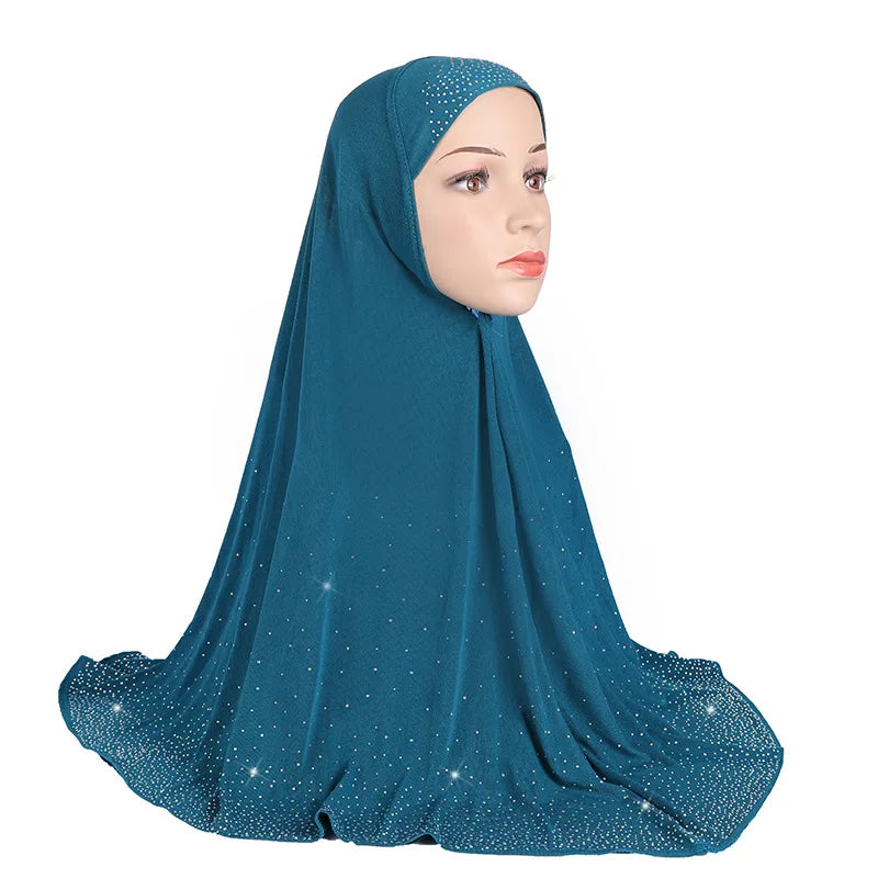 Long Instant Jersey Layered Khimar Cap Diamond Hijab Scarf Undercap for Muslims Spring Season Made of Polyester