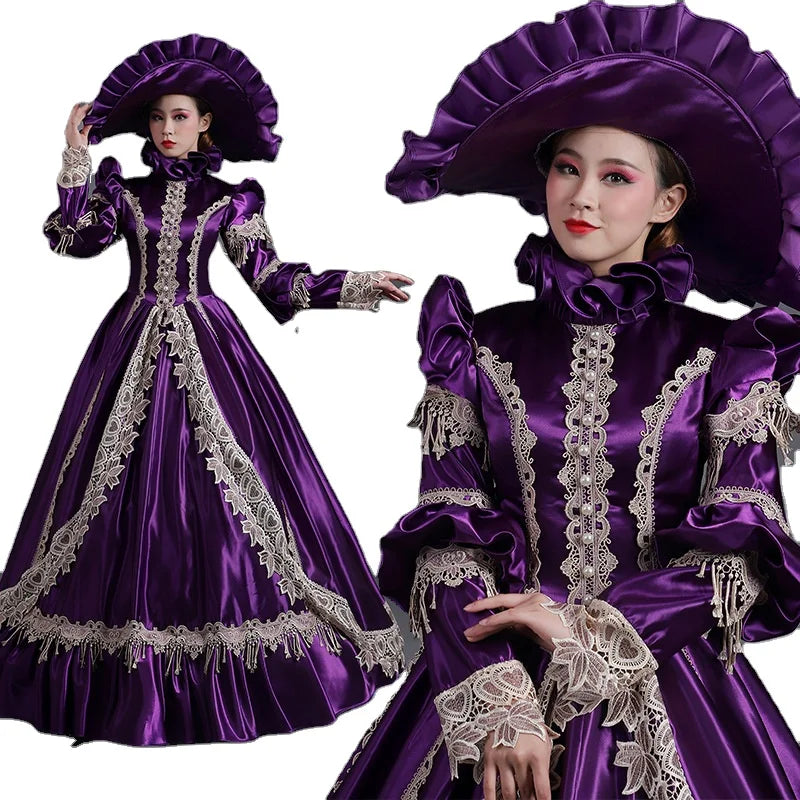 Medieval Victorian  European Court Floor-Length Cosplay Renaissance Middle Age Party Dresses Stage Ball Gown