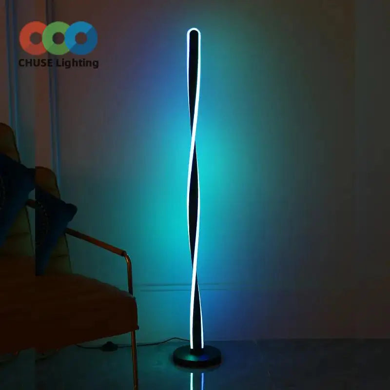 20W High Quality Modern LED Light APP Controlled RGB Rainbow White Corner Floor Lamp Black Living Room Metal Standing Decorative