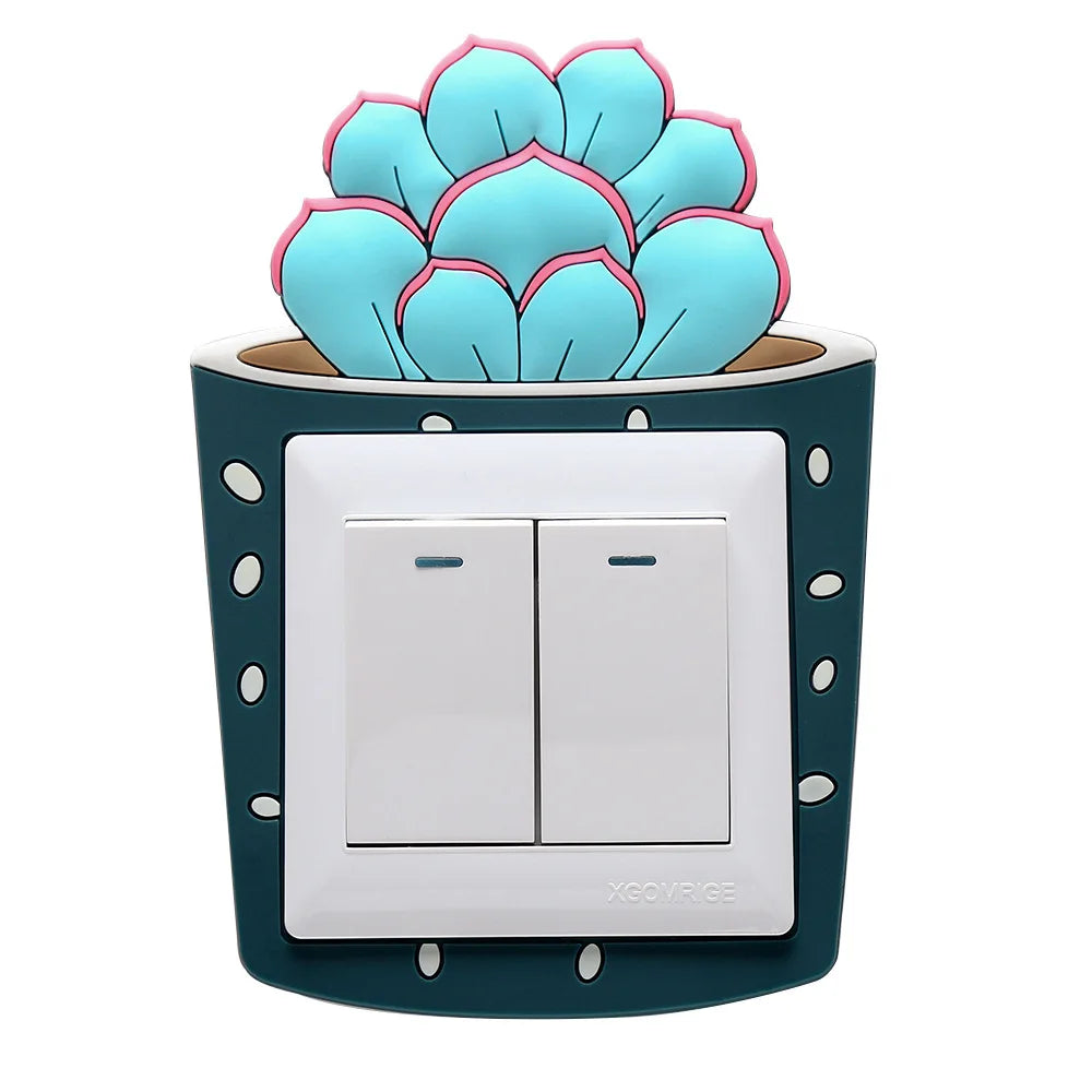 Cute Cartoon 3D Cactus Fluorescent Wall Stickers Luminous Light Switch Outlet Decals On-Off Switch Stickers for Kids Room Home