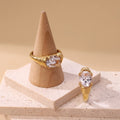 Fashion Women Rings Jewelry Custom Stainless Steel Plated 18K Gold Rings Retro Trend Geometric White Transparent Zircon Ring