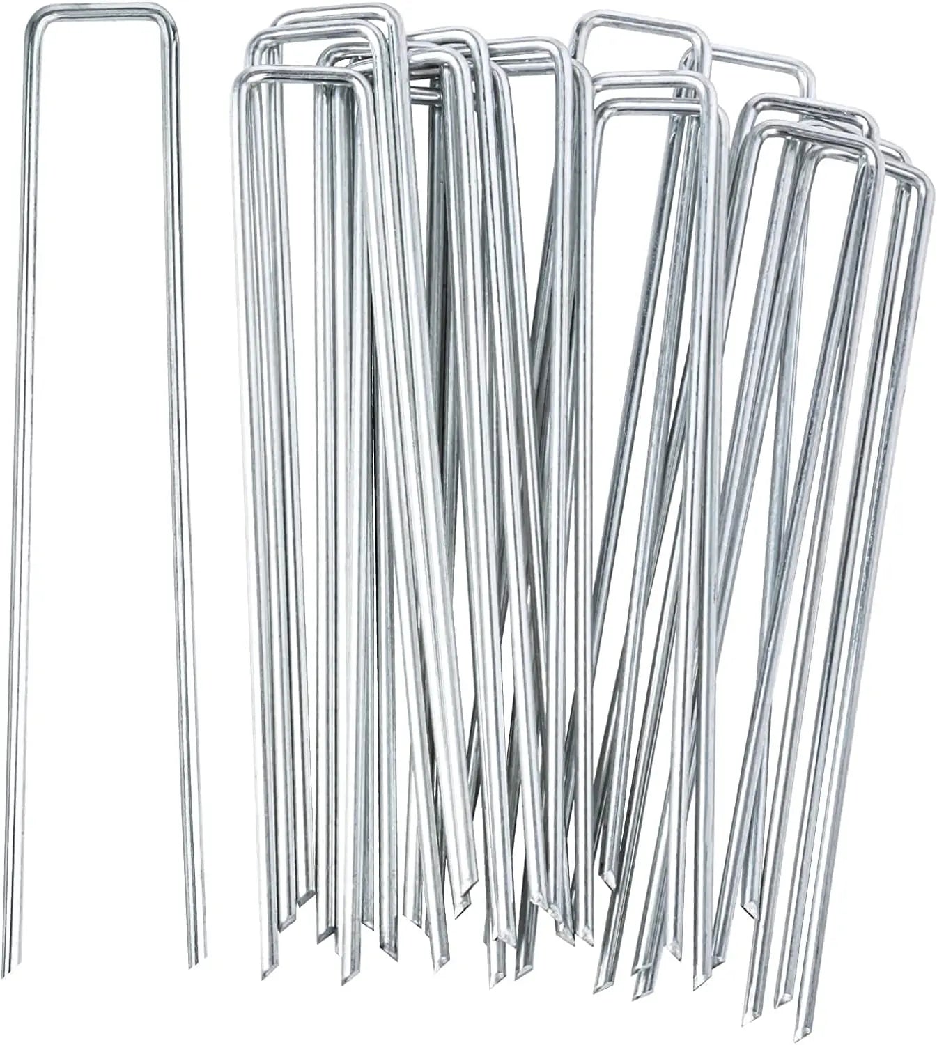 6 Inch U-Shaped Steel Flat Top Garden Stakes Smooth Shank Landscape Staples Barrier Ground Cover Soaker Hose Galvanized Nails