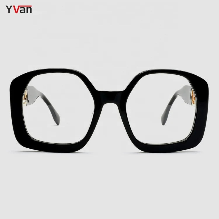 Women's High Quality Acetate Square Glasses Oversized Optical Frames Stylish Solid Pattern Spectacles Verified Eyewear